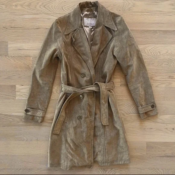 100% Leather Suede Trench Coat - Picture 1 of 8